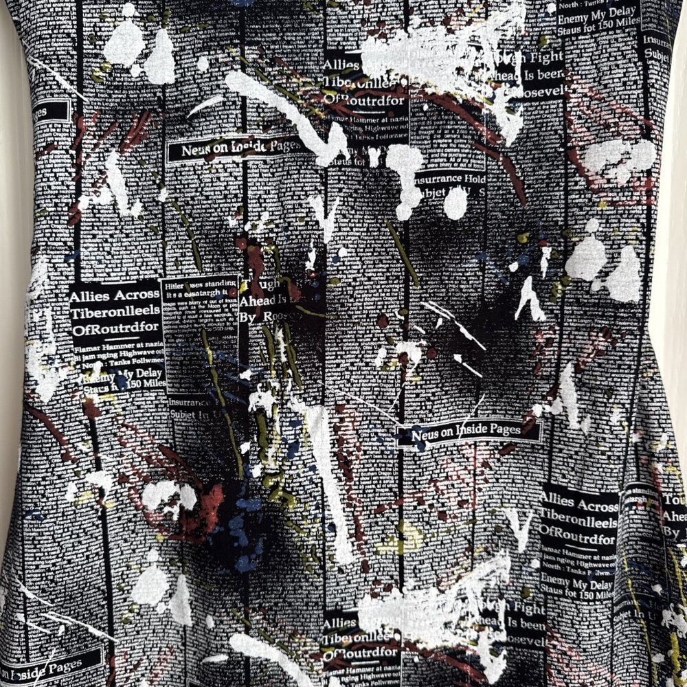 Joseph Ribkoff Newspaper Splash Black White Short Sleeve Faux Wrap Dress Size 8 - Picture 7 of 7